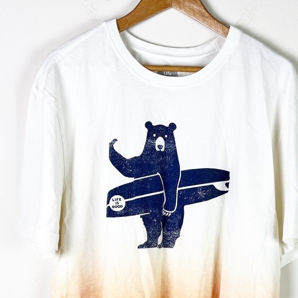 2/$30 Life Is Good Crusher Tee Surfing Bear White Graphic Logo Tshirt XXL - Picture 4 of 5